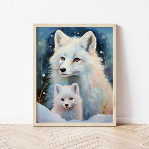 Poster Renard Arctique Hiver enneigé Art Moderne