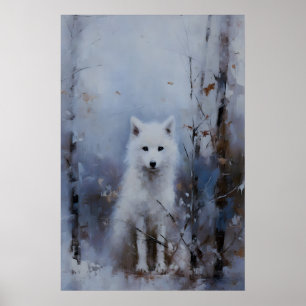 Poster Renard Arctique Paysage de Neige d'Hiver, Art Mura