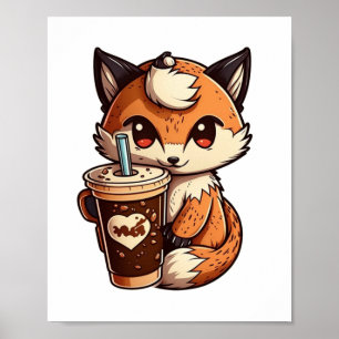 Poster Renard avec une tasse