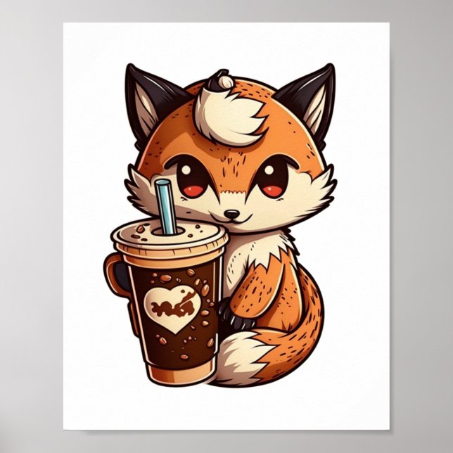 Poster Renard avec une tasse (Devant)
