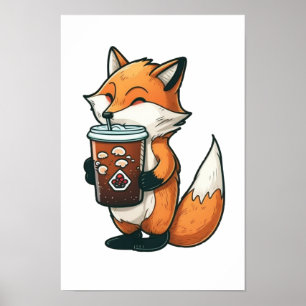 Poster Renard avec une tasse