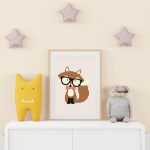 Poster Renard Brun Hipster Nœud Papillon