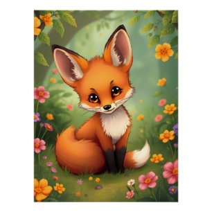 Poster Renard brun mignon dans la forêt