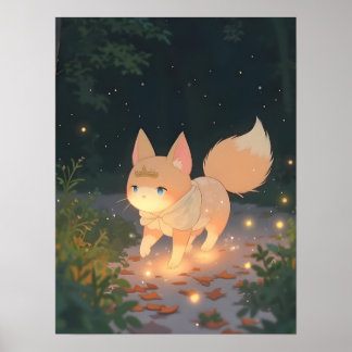 Poster Renard céleste d'Anime dans une forêt de Starlit
