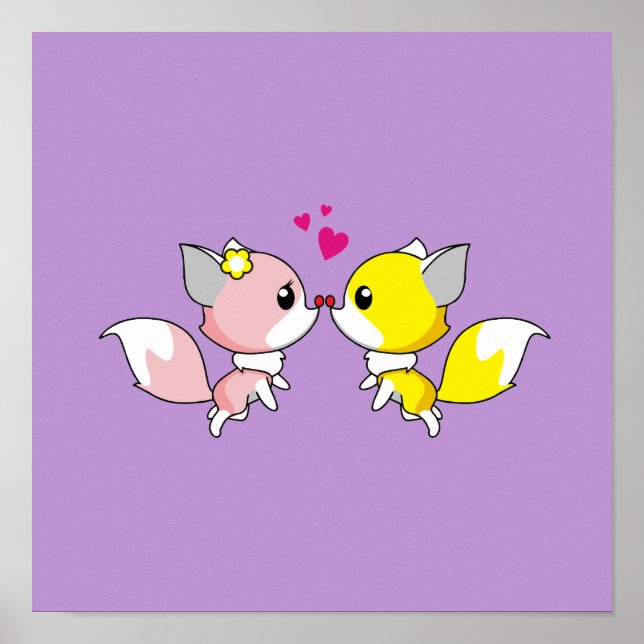 Poster Renard Couple Kissing avec Petit Coeur Overhead (Devant)