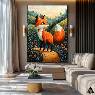 Poster Renard Curieux dans la Prairie – Faune et Flore Na