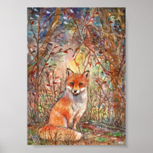 Poster Renard dans les bois d'automne