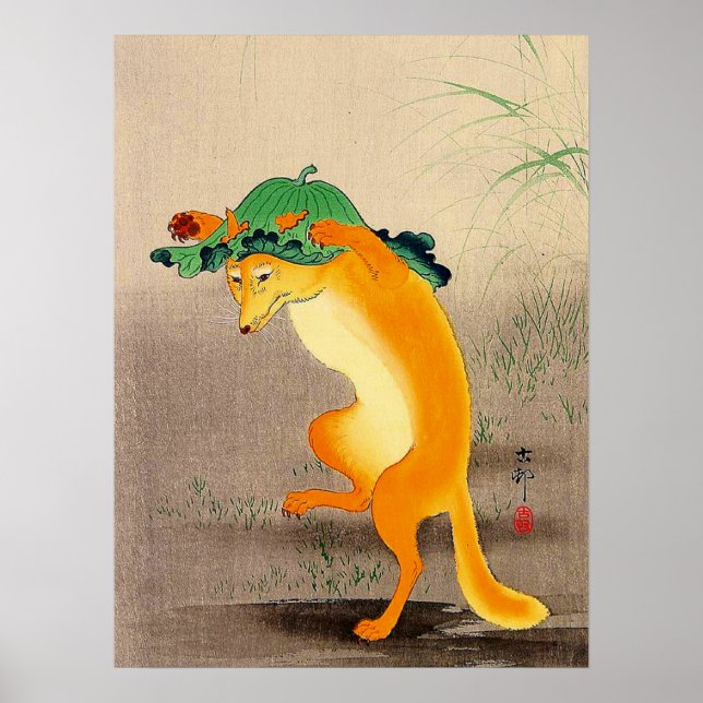 Poster Renard dansant Ohara Koson 1910 (Devant)