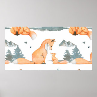 Poster Renard d'automne. Aquarelle peinte à la main avec