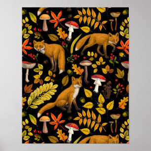 Poster Renard d'automne sur noir
