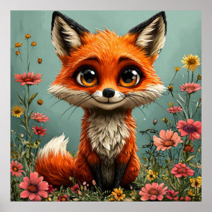 Poster Renard de dessin animé adorable