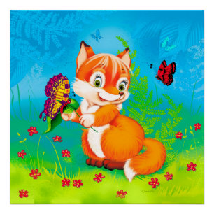 Poster renard et papillon