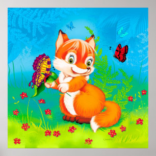 Poster renard et papillon