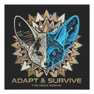 Poster Renard Fennec Géométrique Cyberpunk