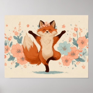 Poster Renard heureux avec des fleurs – Art animalier fan