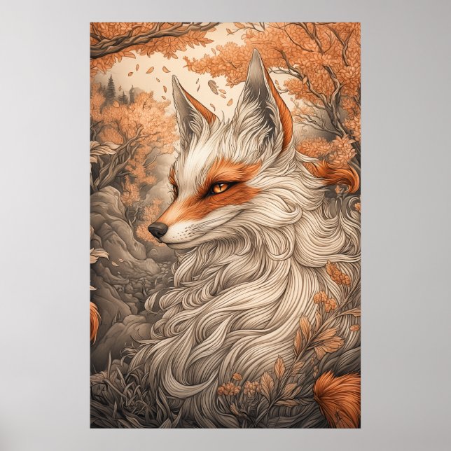 Poster Renard japonais Kitsune (Devant)
