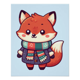 Poster Renard kawaii pour la saison d'hiver