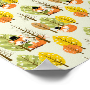 Poster Renard orange mignon arbres d'automne forêt hipste