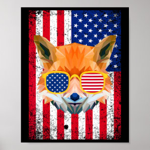 Poster Renard Patriotique 4 juillet Sungles Usa American 