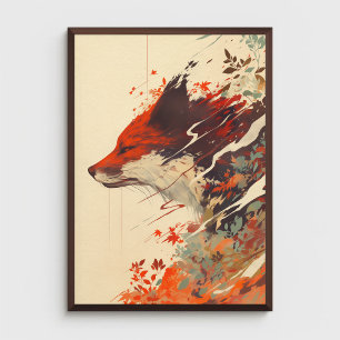 Poster Renard rouge à l'automne laisse étonnant animal sa