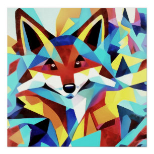 Poster Renard rouge à travers l'eau Style géométrique Art