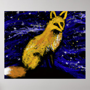 POSTER RENARD SOUS UNE NUIT ÉTOILÉE I   REGARD CURIEUX