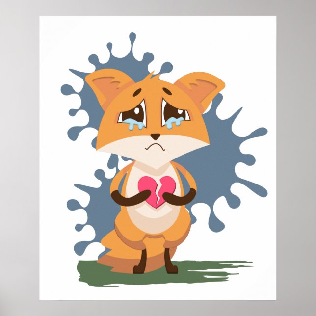 Poster Renard triste avec un coeur brisé (Devant)