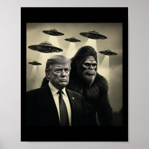 Poster Rencontre de Trump Bigfoot Ufo Alien Complot Drôle