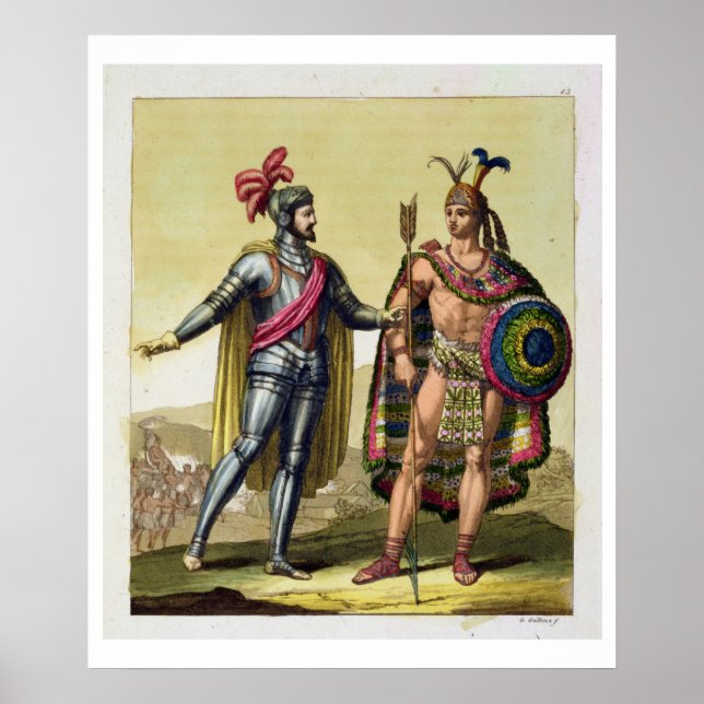 Poster Rencontre entre Hernando Cortes (1485-1547) (Devant)