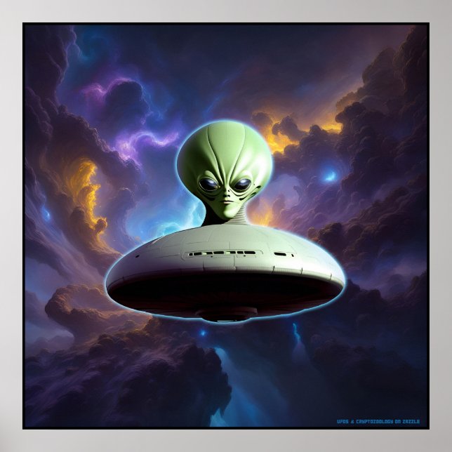 Poster Rencontre galactique : Green Alien Head UFO Advent (Devant)