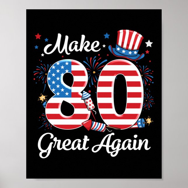 Poster Rendre à 80 le 80e anniversaire drapeau américain (Devant)
