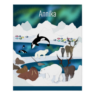 Poster Renne polaire arctique Walrus Orca Narwhal Fox