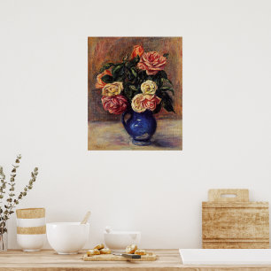 Poster Renoir - Roses dans un vase bleu