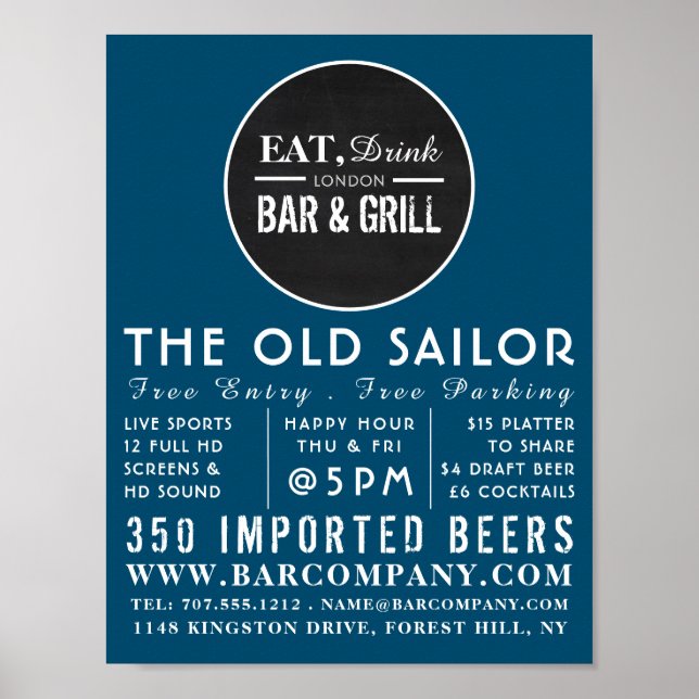 Poster Repas, Boissons Bar & Grill Logo, Pub / Brasserie (Devant)