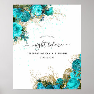 Poster Répétition Mariage Turquoise et Or Bienvenue
