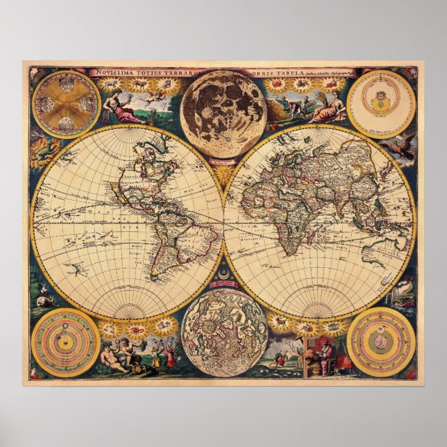 Poster Réplique Carte antique de l'affiche mondiale (Devant)