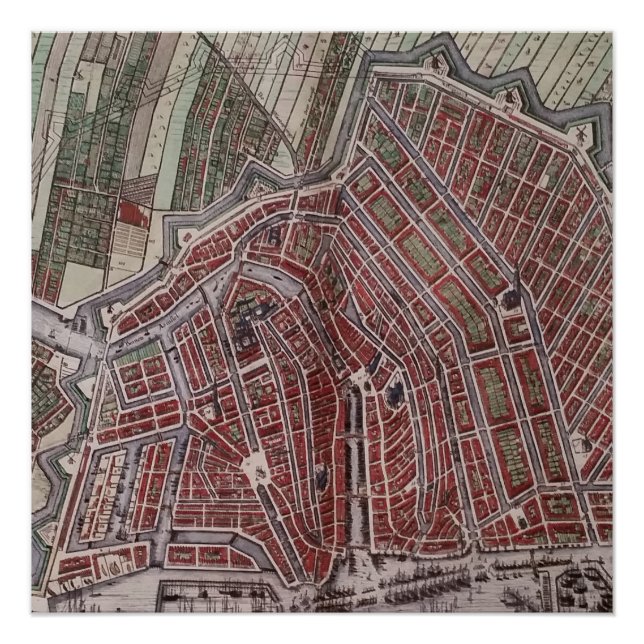 Poster Réplique carte de la ville d'Amsterdam 1652 (Devant)