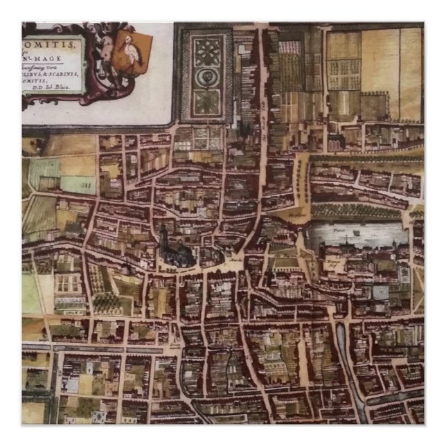 Poster Réplique carte de la ville de La Haye 1649 (Devant)