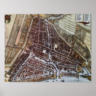 Poster Réplique carte de la ville de Rotterdam de 1652