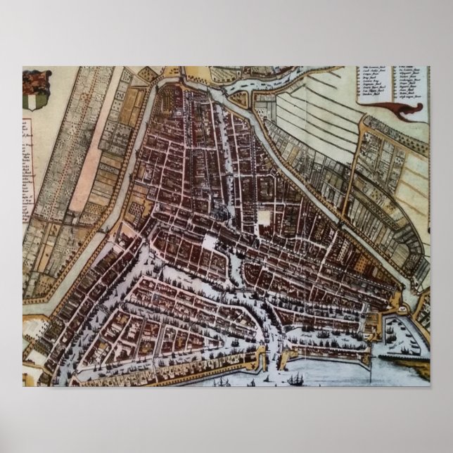 Poster Réplique carte de la ville de Rotterdam de 1652 (Devant)