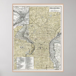 Poster Reproduction 1895 de carte de Philadelphie