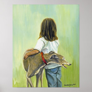 Poster Reproduction d'art de chien "Girl With Greyhound"