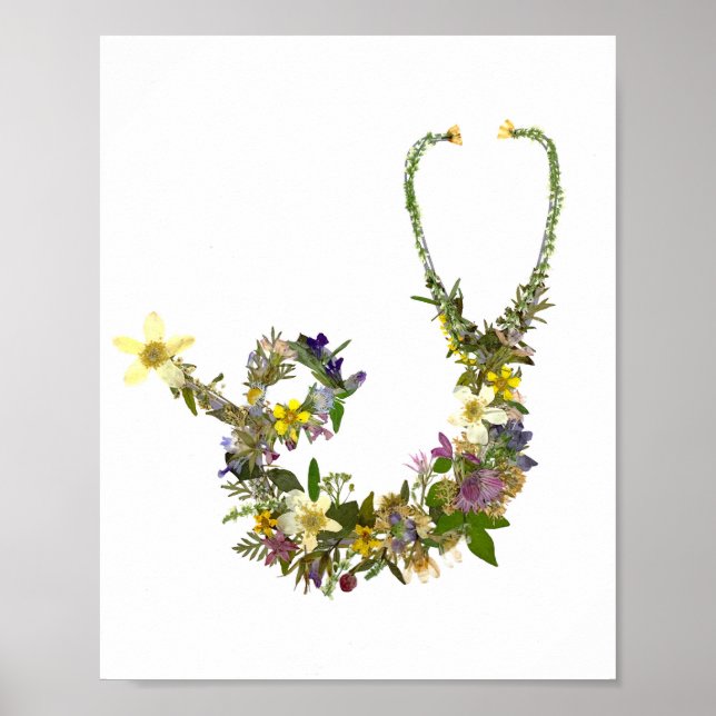 Poster Reproduction Pressé Fleur Stethoscope Infirmière (Devant)