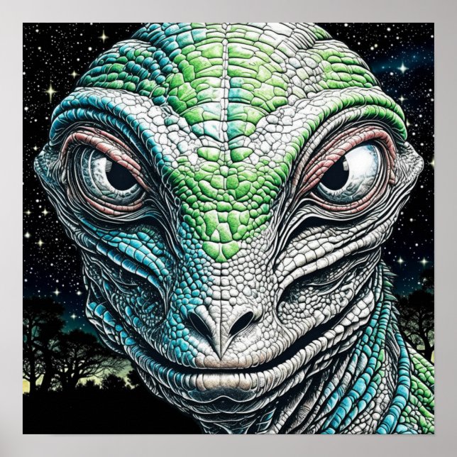 Poster Reptilian Lizard Homme Alien Extraterrestre En cou (Devant)