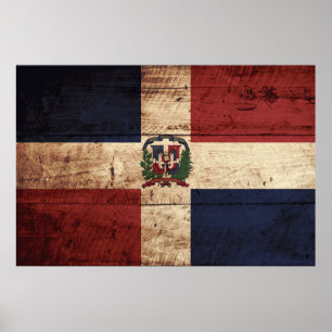 Poster République dominicaine Drapeau sur le vieux grain 