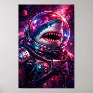 Poster Requin Astronaute Combinaison Spatiale Portrait d'