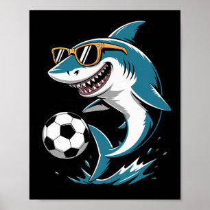 Poster Requin drôle jouant au football Art Animal Sport G