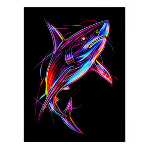 Poster Requin Néon Vibrant Océan Digital Moderne