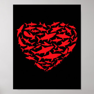 Poster Requins de la Saint-Valentin Cœur Mer Amoureux des