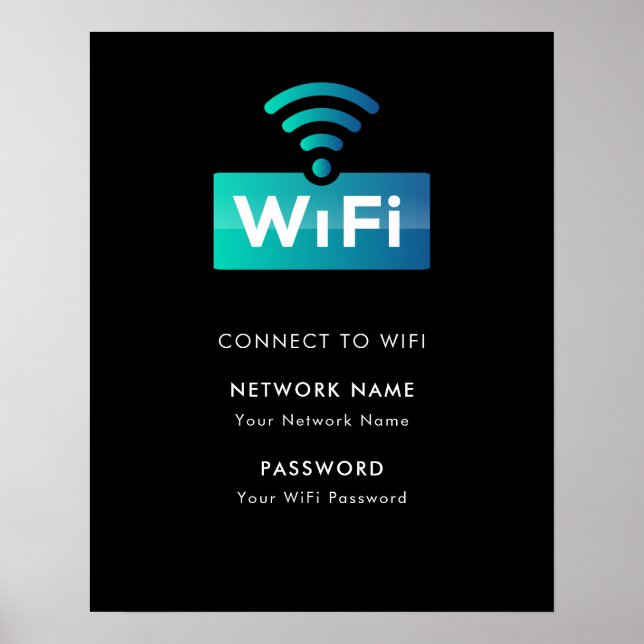 Poster Réseau Wifi Personnalisé Connexion Noir Moderne (Devant)